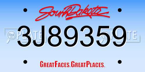 3J89359 South Dakota License Plate