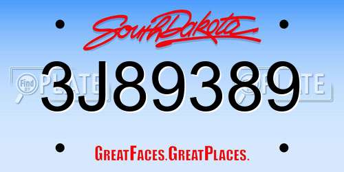 3J89389 South Dakota License Plate