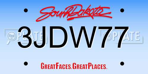 3JDW77 South Dakota License Plate
