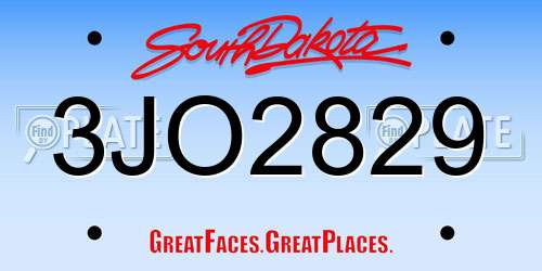 3JO2829 South Dakota License Plate