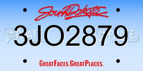 3JO2879 South Dakota License Plate