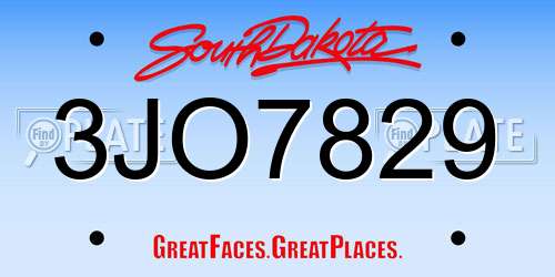 3JO7829 South Dakota License Plate