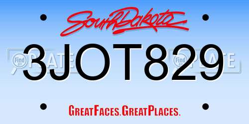 3JOT829 South Dakota License Plate