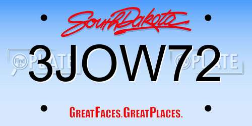 3JOW72 South Dakota License Plate