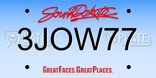 3JOW77 South Dakota License Plate