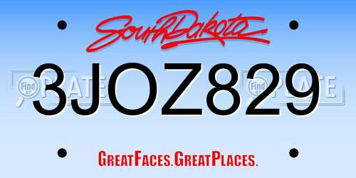 3JOZ829 South Dakota License Plate