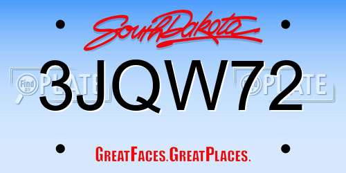 3JQW72 South Dakota License Plate