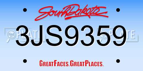 3JS9359 South Dakota License Plate