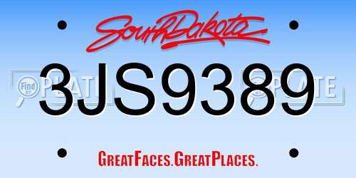 3JS9389 South Dakota License Plate