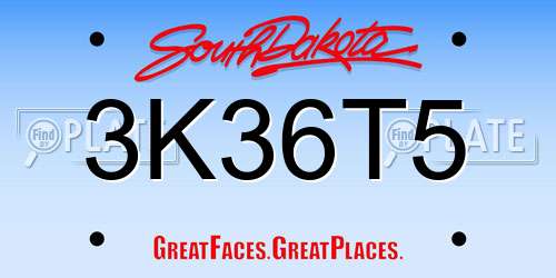 3K36T5 South Dakota License Plate