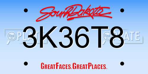 3K36T8 South Dakota License Plate