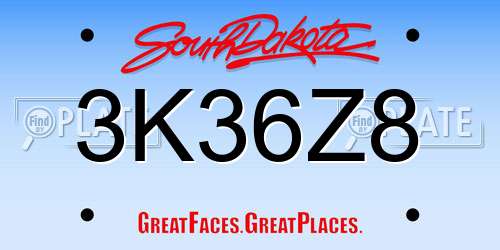 3K36Z8 South Dakota License Plate