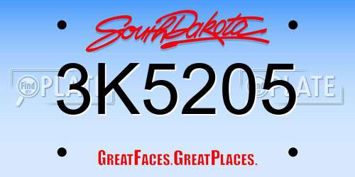 3K5205 South Dakota License Plate