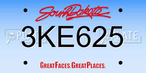 3KE625 South Dakota License Plate