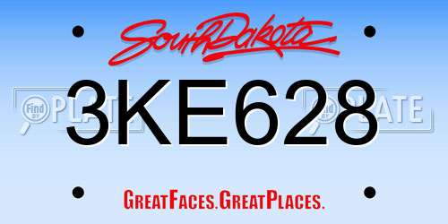 3KE628 South Dakota License Plate