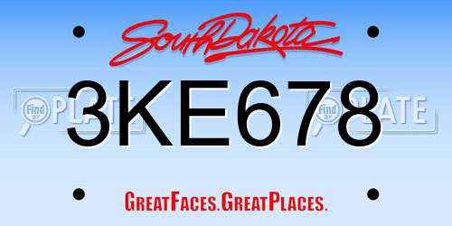 3KE678 South Dakota License Plate