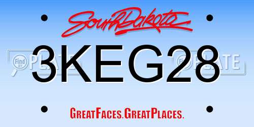 3KEG28 South Dakota License Plate