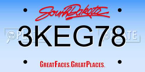 3KEG78 South Dakota License Plate