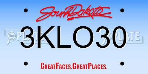3KLO30 South Dakota License Plate