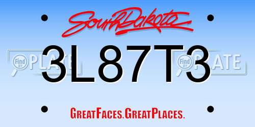 3L87T3 South Dakota License Plate