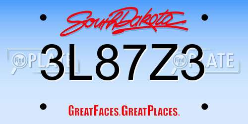 3L87Z3 South Dakota License Plate