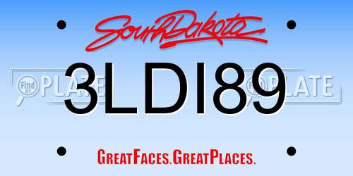 3LDI89 South Dakota License Plate
