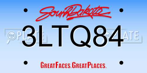 3LTQ84 South Dakota License Plate