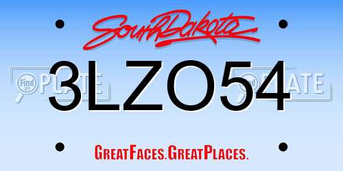3LZO54 South Dakota License Plate