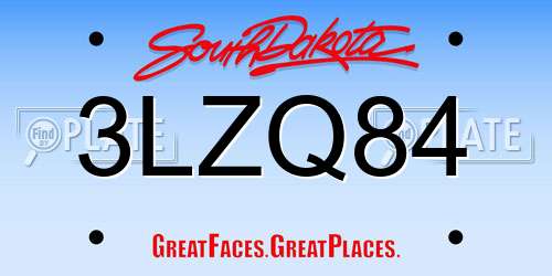 3LZQ84 South Dakota License Plate
