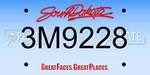 3M9228 South Dakota License Plate