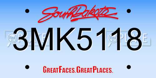 3MK5118 South Dakota License Plate