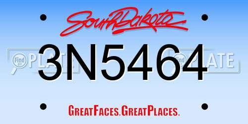 3N5464 South Dakota License Plate