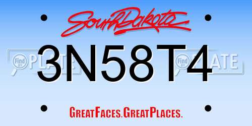 3N58T4 South Dakota License Plate