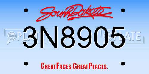 3N8905 South Dakota License Plate
