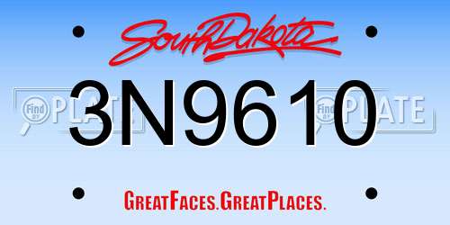 3N9610 South Dakota License Plate