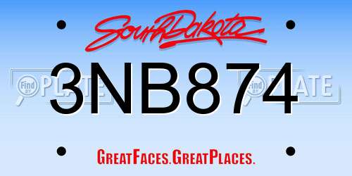 3NB874 South Dakota License Plate
