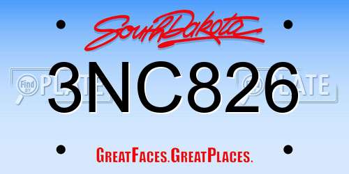 3NC826 South Dakota License Plate