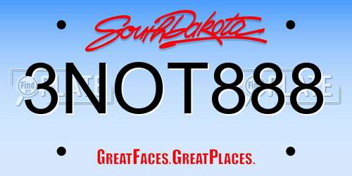 3NOT888 South Dakota License Plate