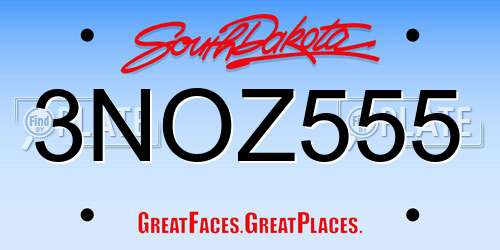 3NOZ555 South Dakota License Plate