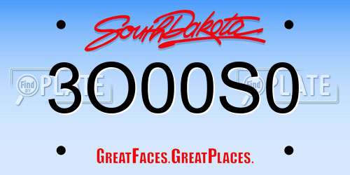 3O00S0 South Dakota License Plate