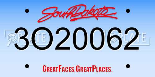 3O20062 South Dakota License Plate