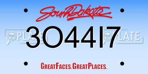 3O44I7 South Dakota License Plate
