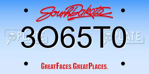 3O65T0 South Dakota License Plate