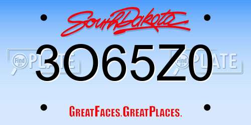 3O65Z0 South Dakota License Plate