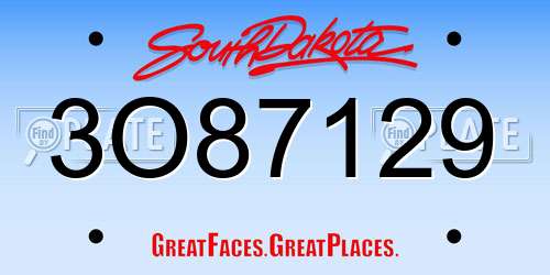 3O87129 South Dakota License Plate