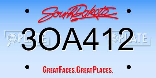 3OA412 South Dakota License Plate