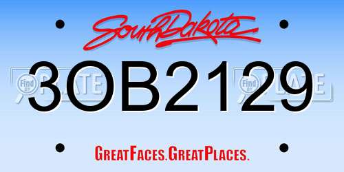 3OB2129 South Dakota License Plate