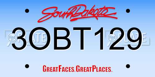 3OBT129 South Dakota License Plate