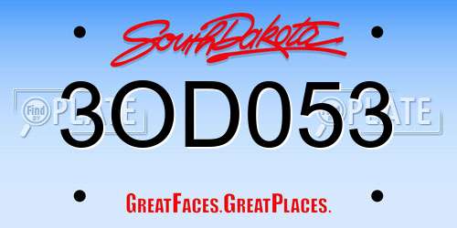 3OD053 South Dakota License Plate