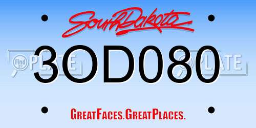 3OD080 South Dakota License Plate
